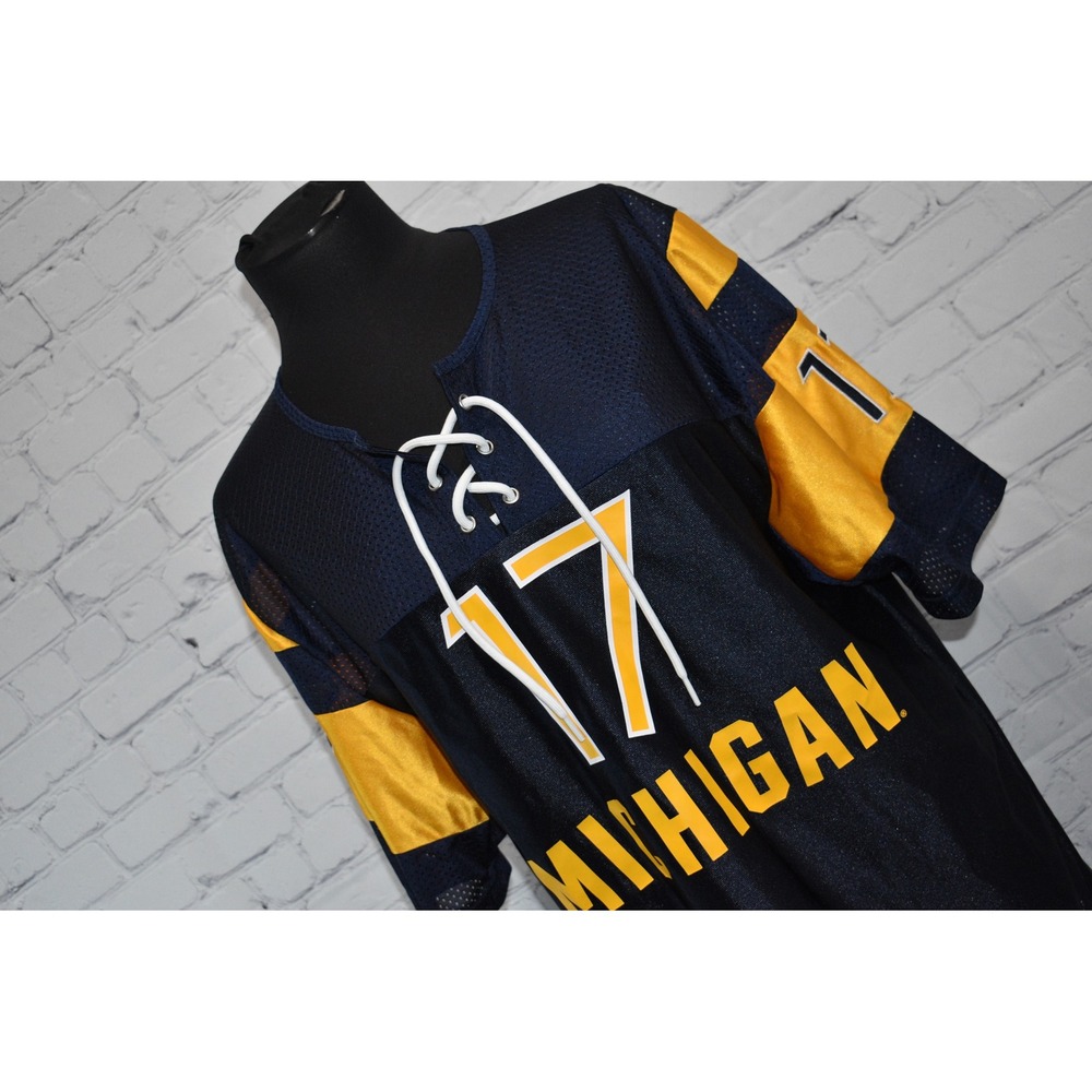 Victoria's Secret PINK Michigan Wolverines Jersey Men Small Blue Lace Up Mesh 17